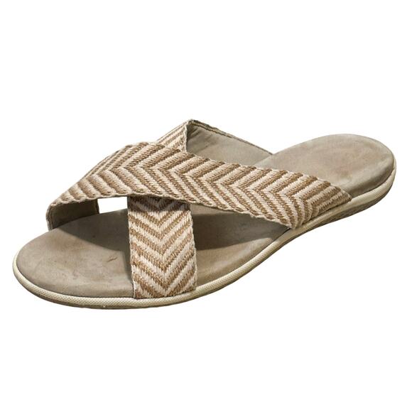 David Tate Shoes - Women’s Sleek Bone Stripe Neutral Crisscross Comfortable Slide Sandals | 12W